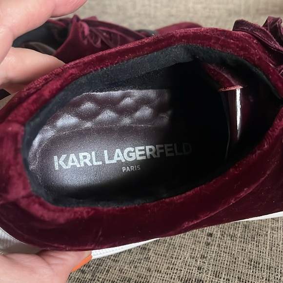 Karl Lagerfeld Velvet Dark Red Fall Sneakers Size 9.5 - Picture 10 of 15